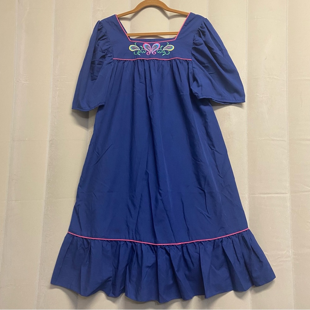 Vintage California Dynasty Womens Dress Floral Embroidery Midi Prairie Cottage